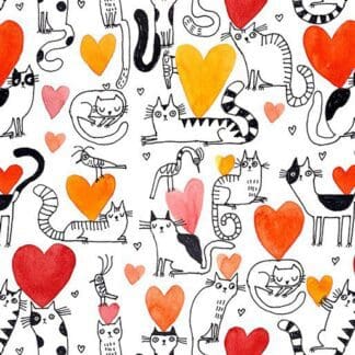 It’s Raining Cats & Dogs - Hearts & Cats - Coral
