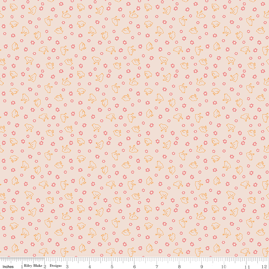 Farmer's Daughter - Baby Chicks Background - Coral